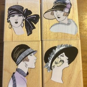 Mounted Wooden stamps Vintage ladies
